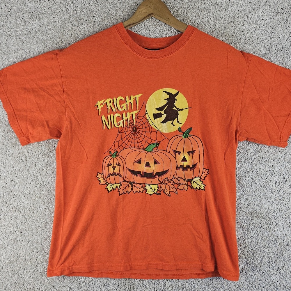 Vintage 90s Fright Night Halloween T Shirt Sz M/L Witch Jack O Lantern Spider
